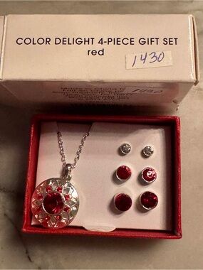 VINTAGE AVON Red 4-Piece Necklace and Earring Gift Set NEW IN BOX